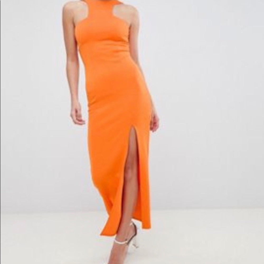 Orange t neck sleeveless dress